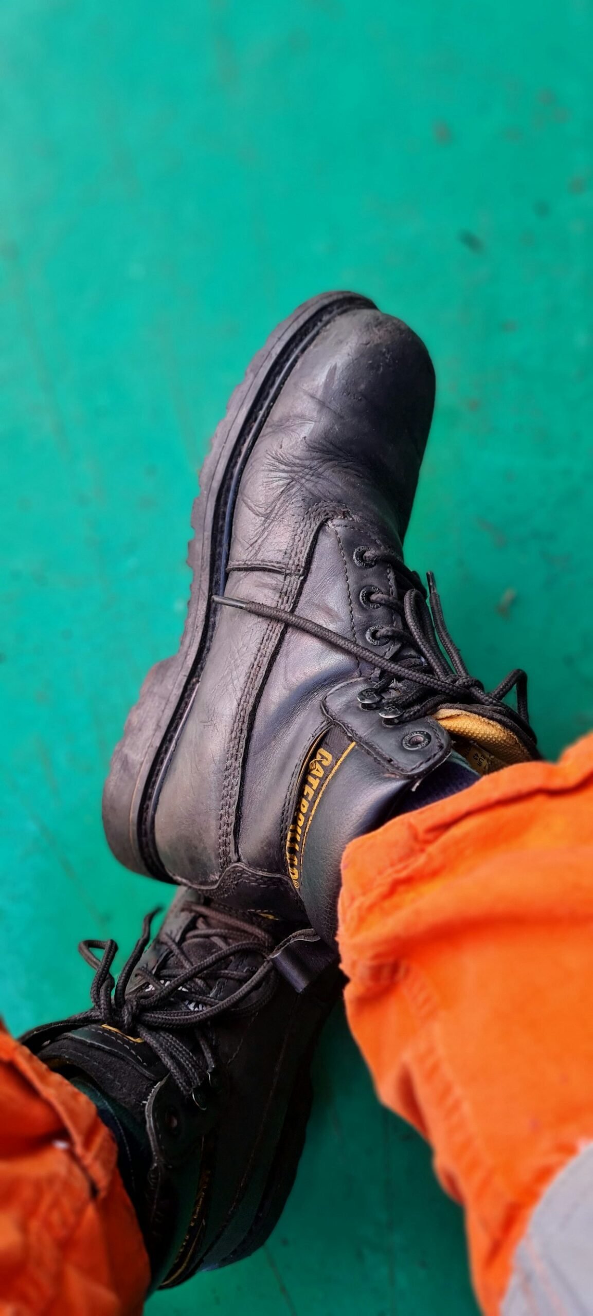 Black leather safety work boot