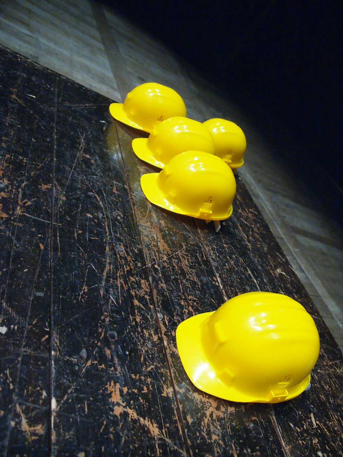Yellow safety helmets